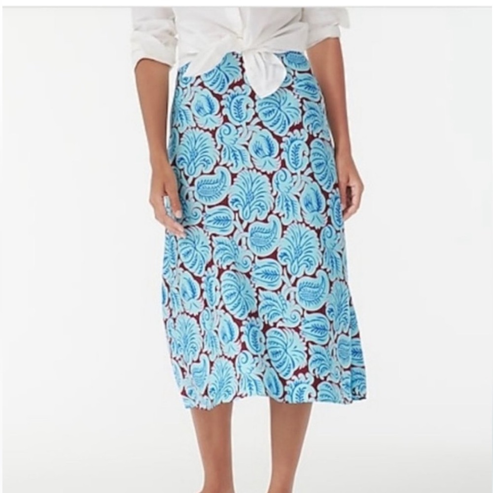 J.Crew Pull-on Slip Skirt in Aqua Paisley, Size Small